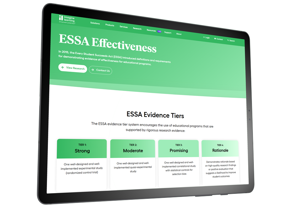 Imagine Learning ESSA Effectiveness page