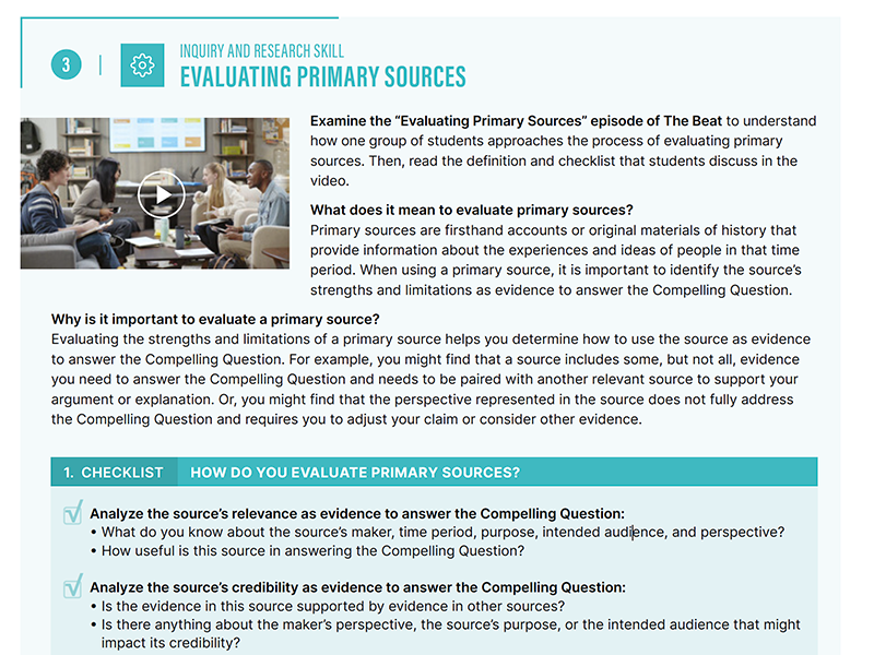 Example of a lesson on primary sources.